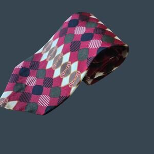 Men's Cezani Long Silk Tie For With Geometric Pattern In Burgundy & Multicolor